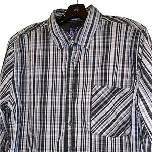 Voodoo Guru Men’s Casual‎ Shirt Cotton Black Gray Button Down Large Indie